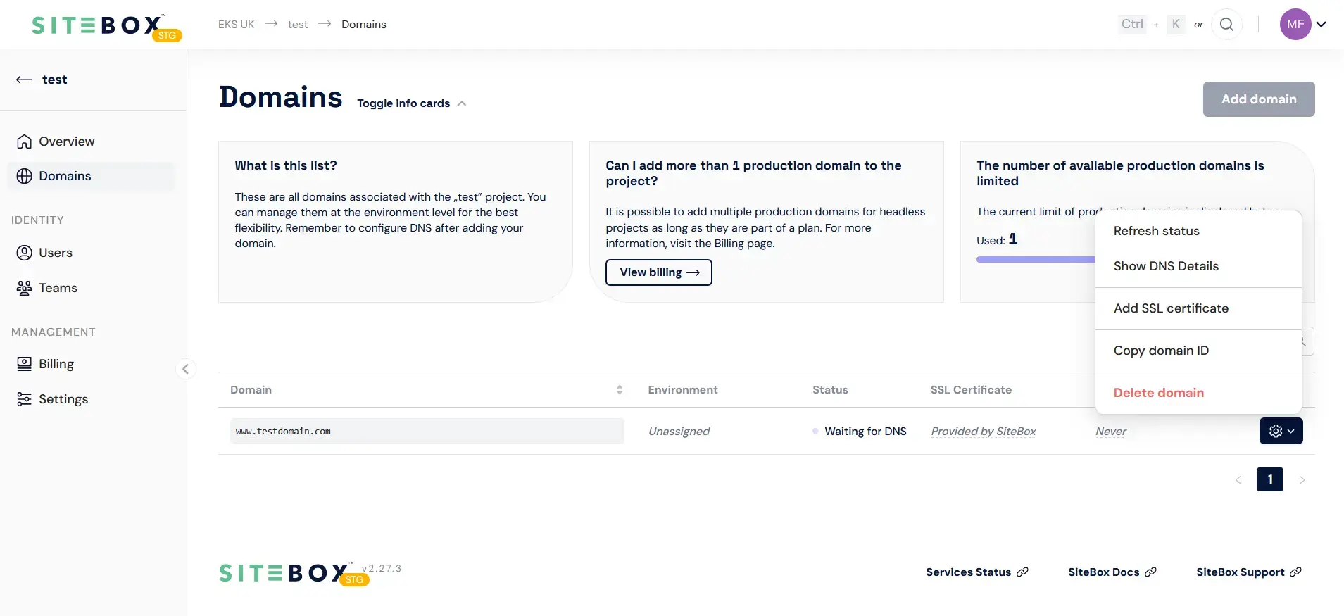 Refresh domain button in settings