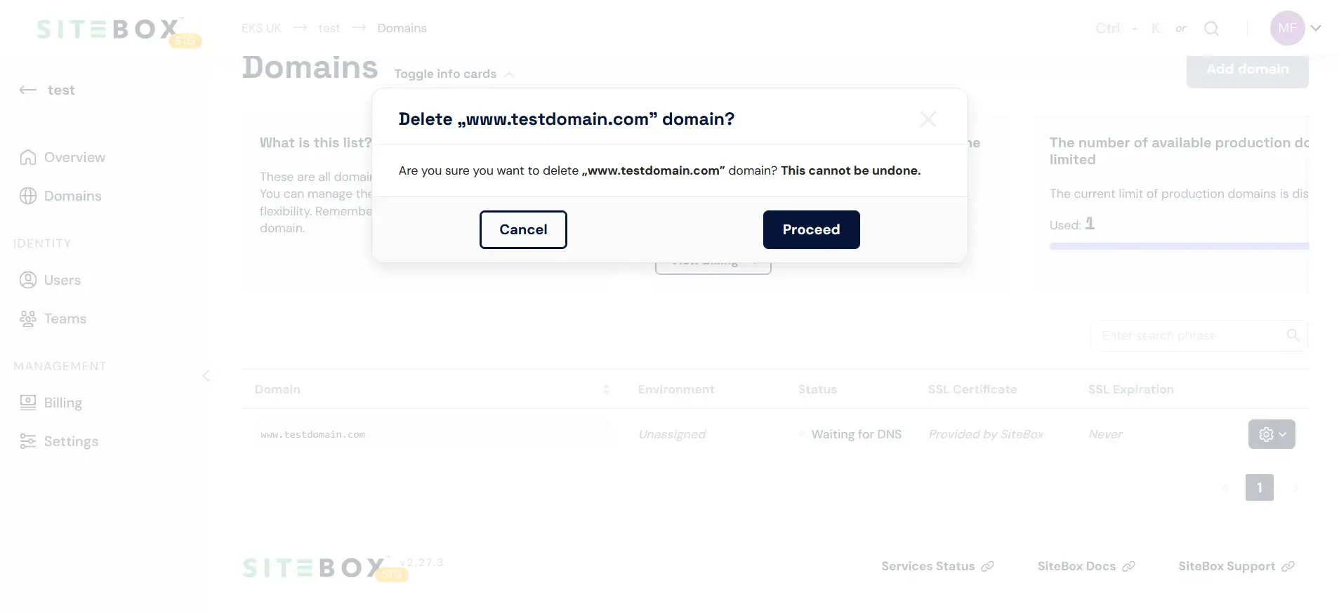 Remove domain form
