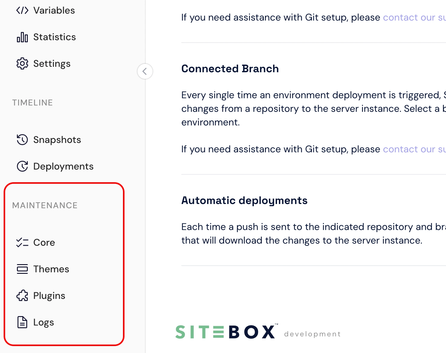 Maintenance in the SiteBox Dashboard