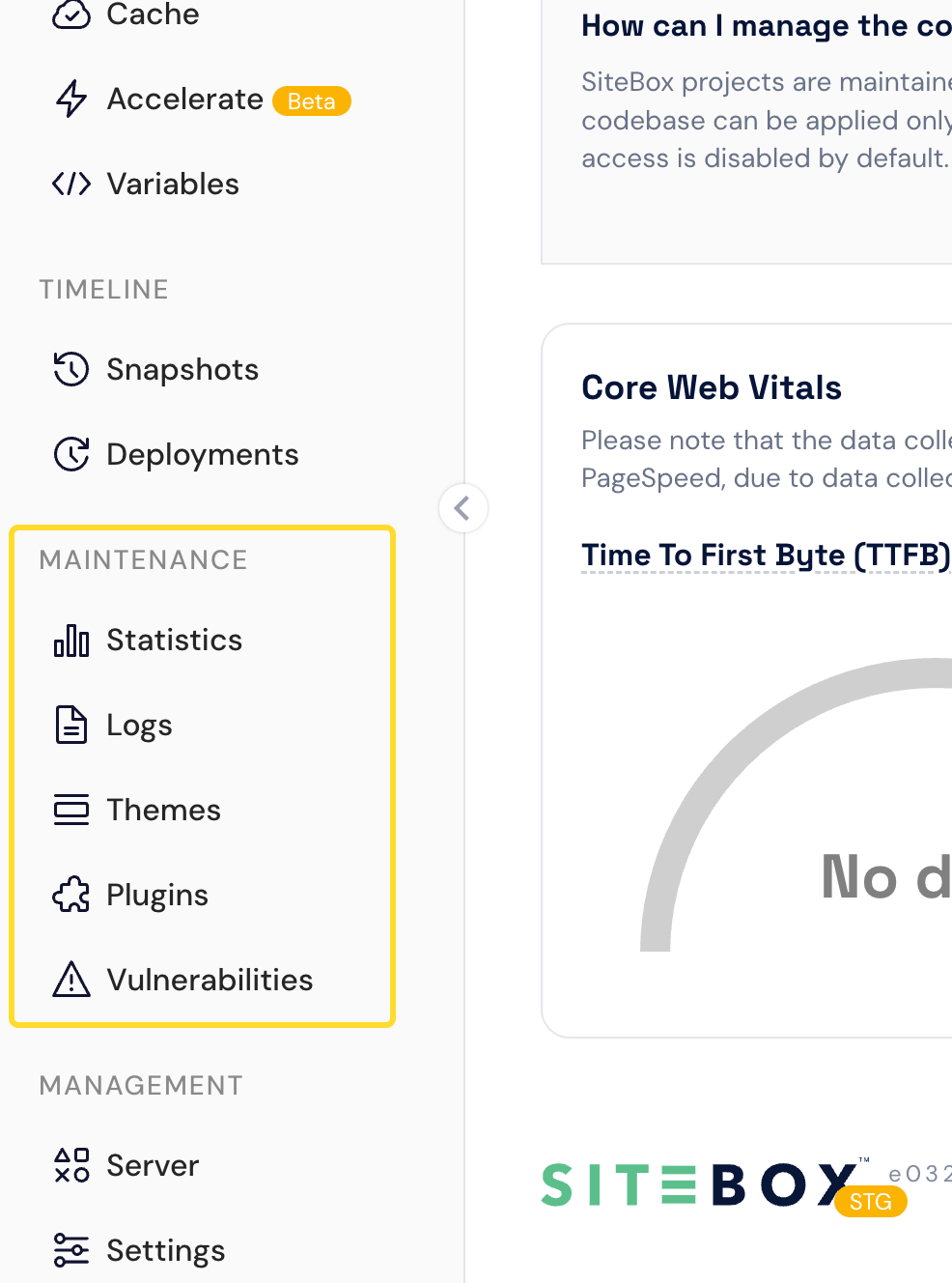 Maintenance in the SiteBox Dashboard