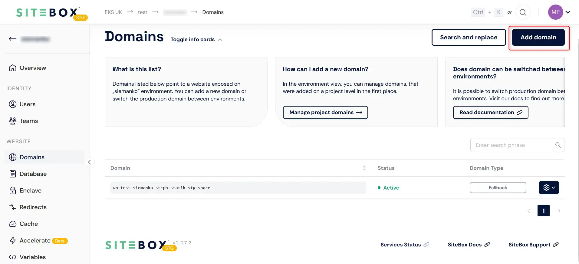 Attach a domain button