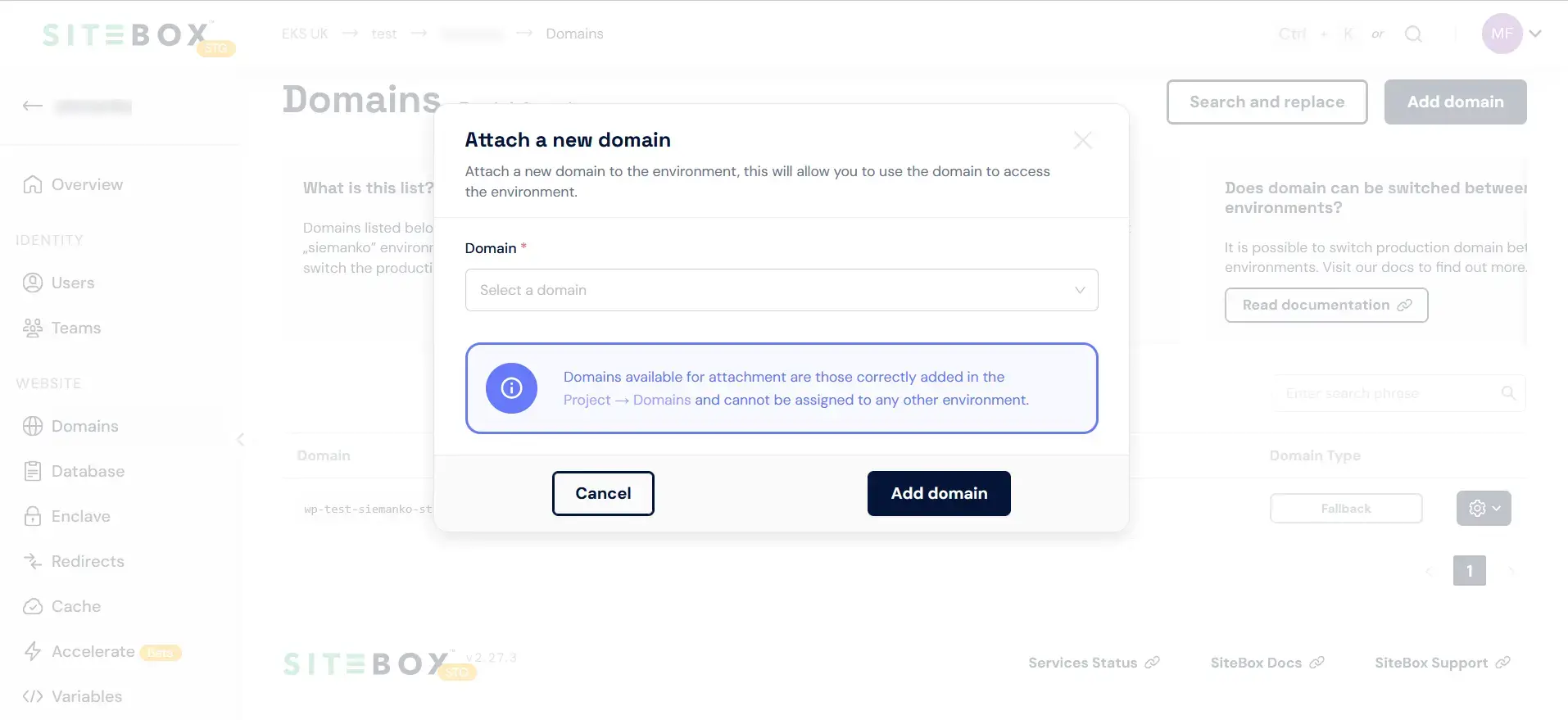 Attach domain form