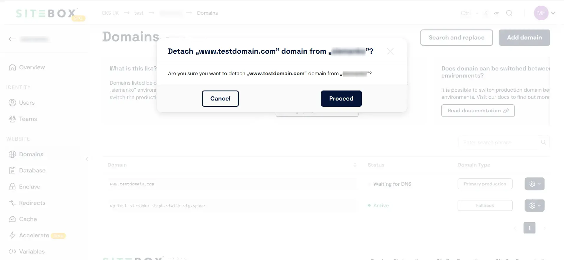 Detach domain confirmation