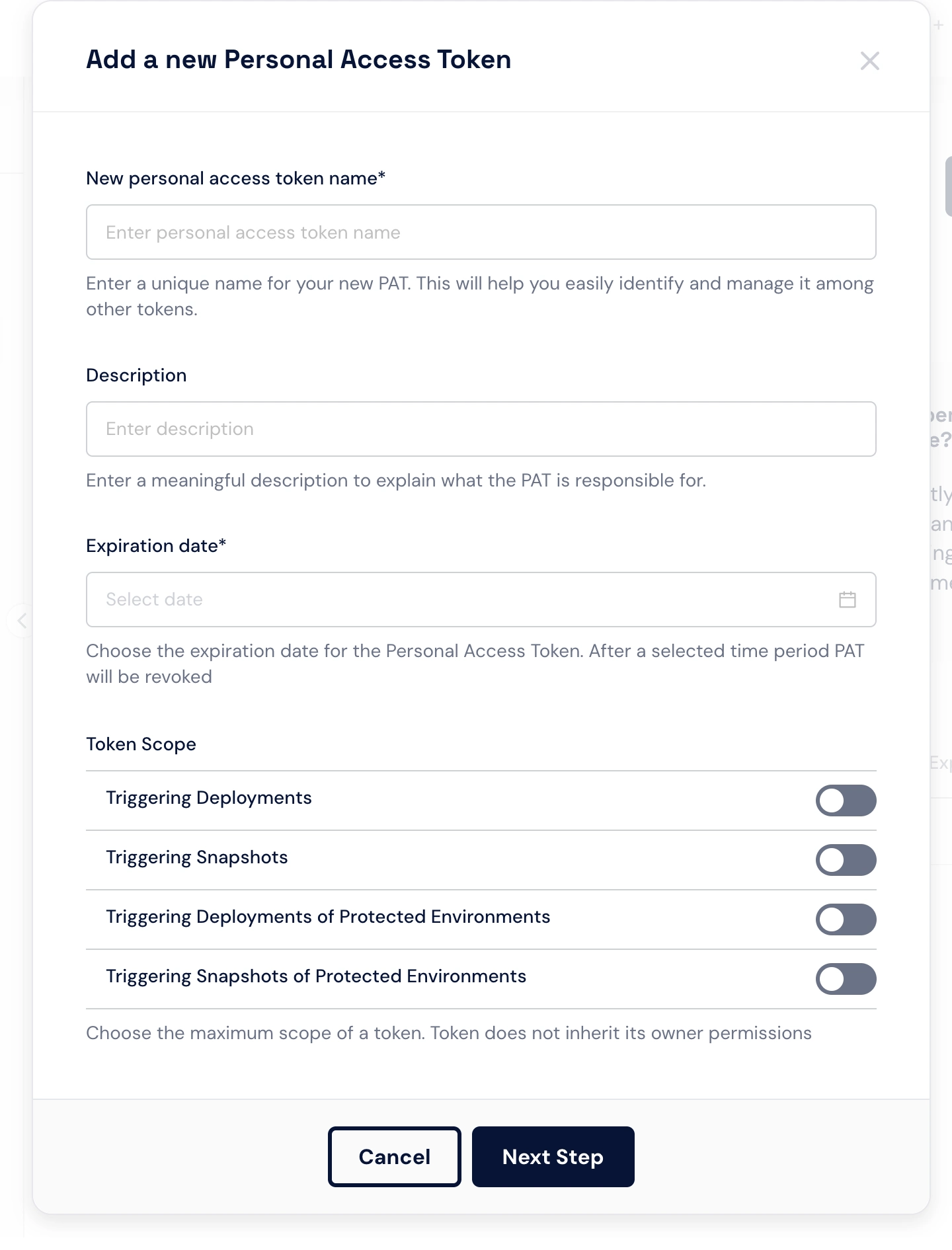 Create a new PAT form