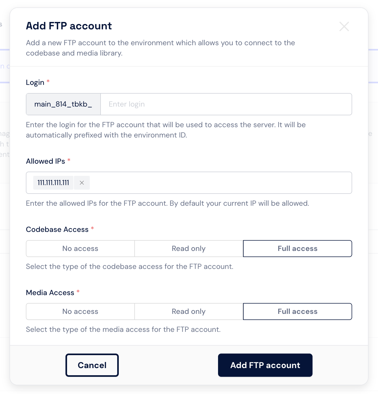 Add FTP account