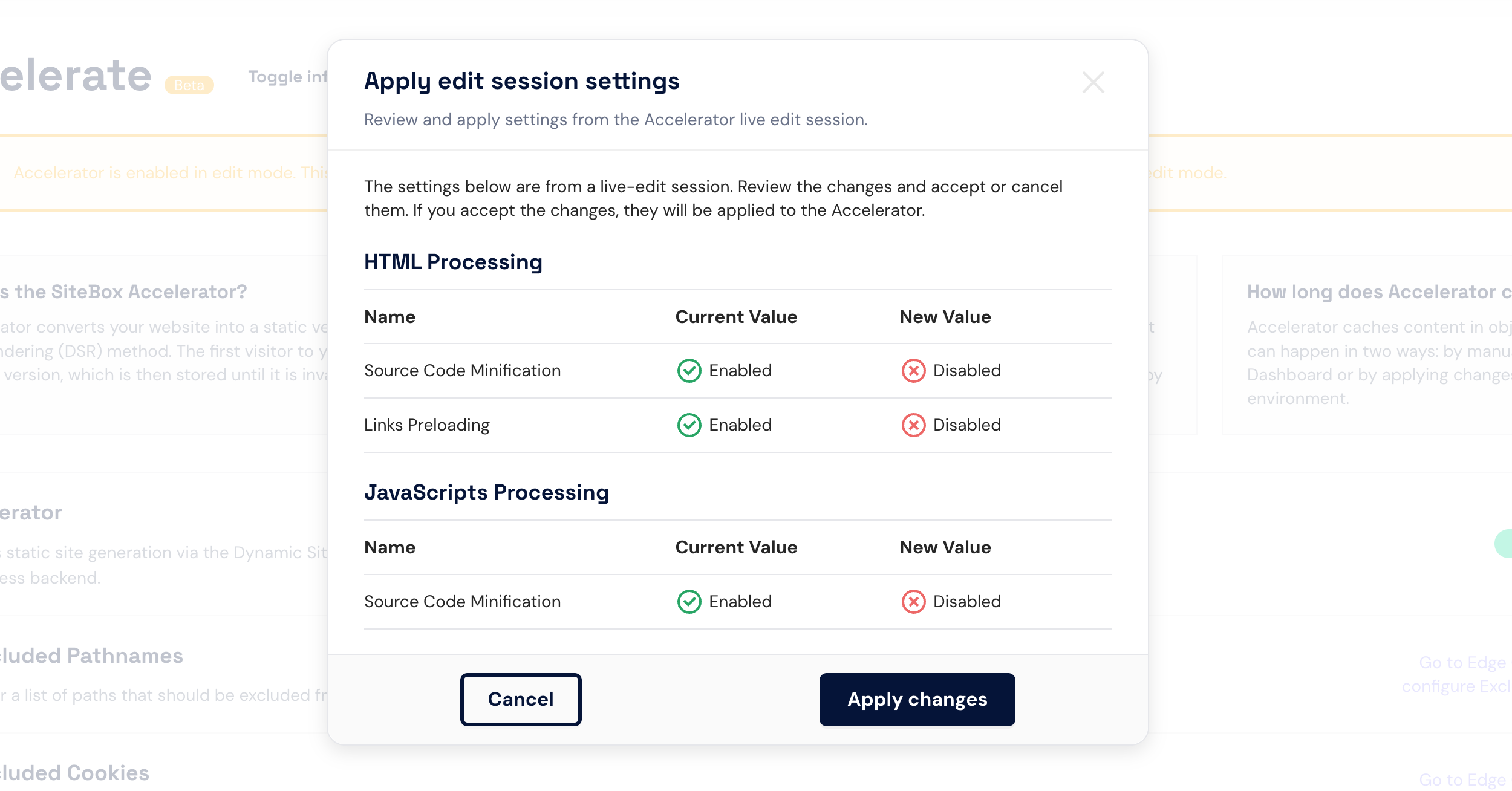 Apply settings