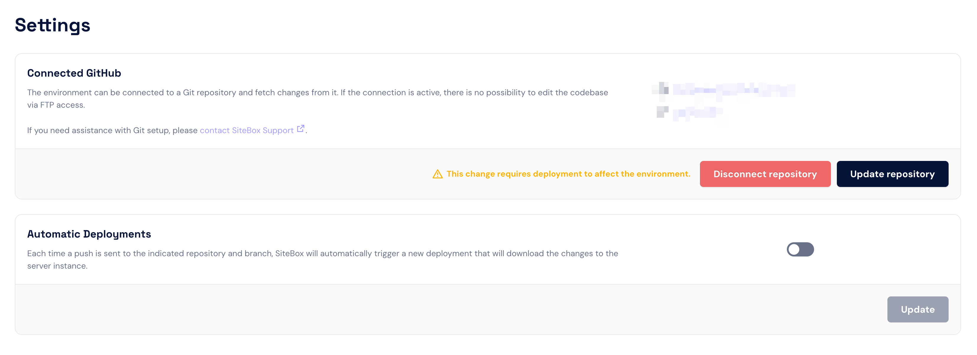 Git settings screen