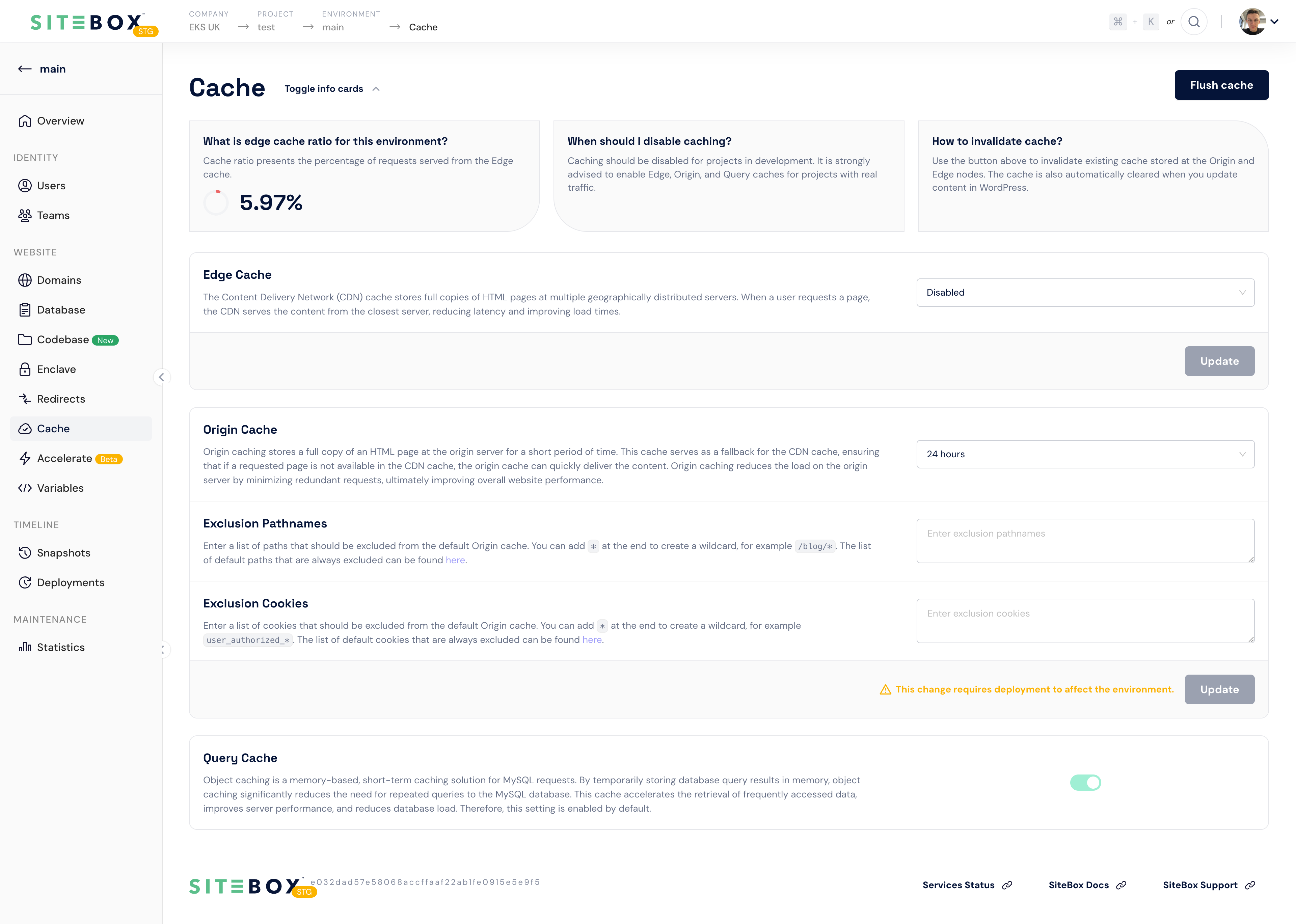Cache management page