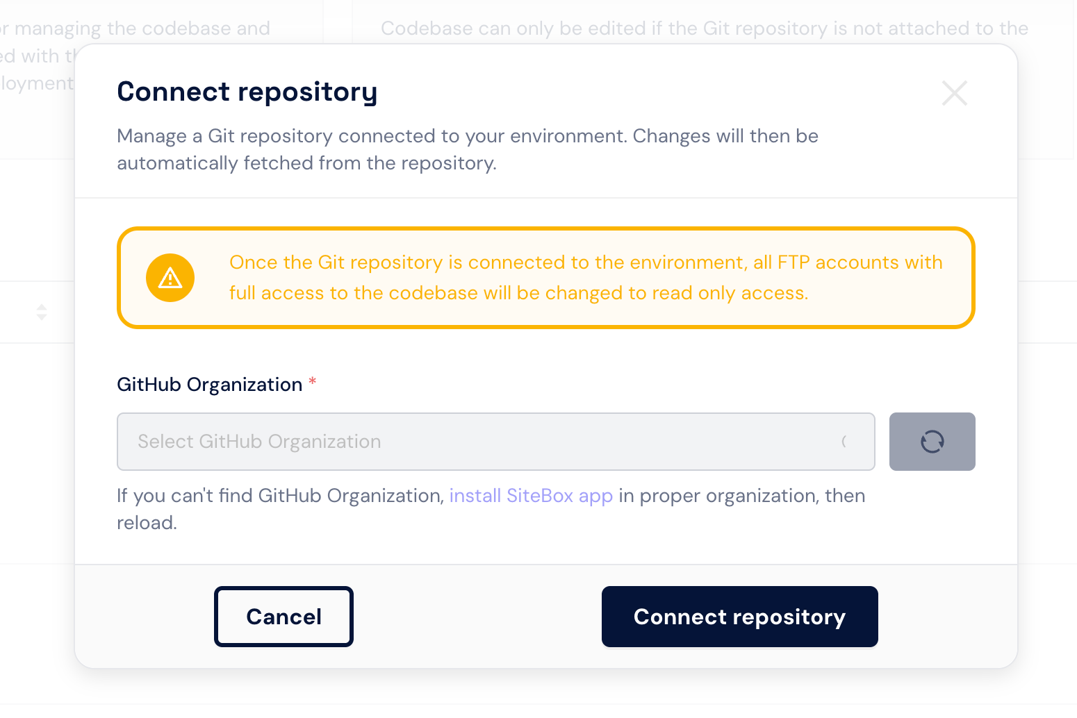 Connect a Git repository form