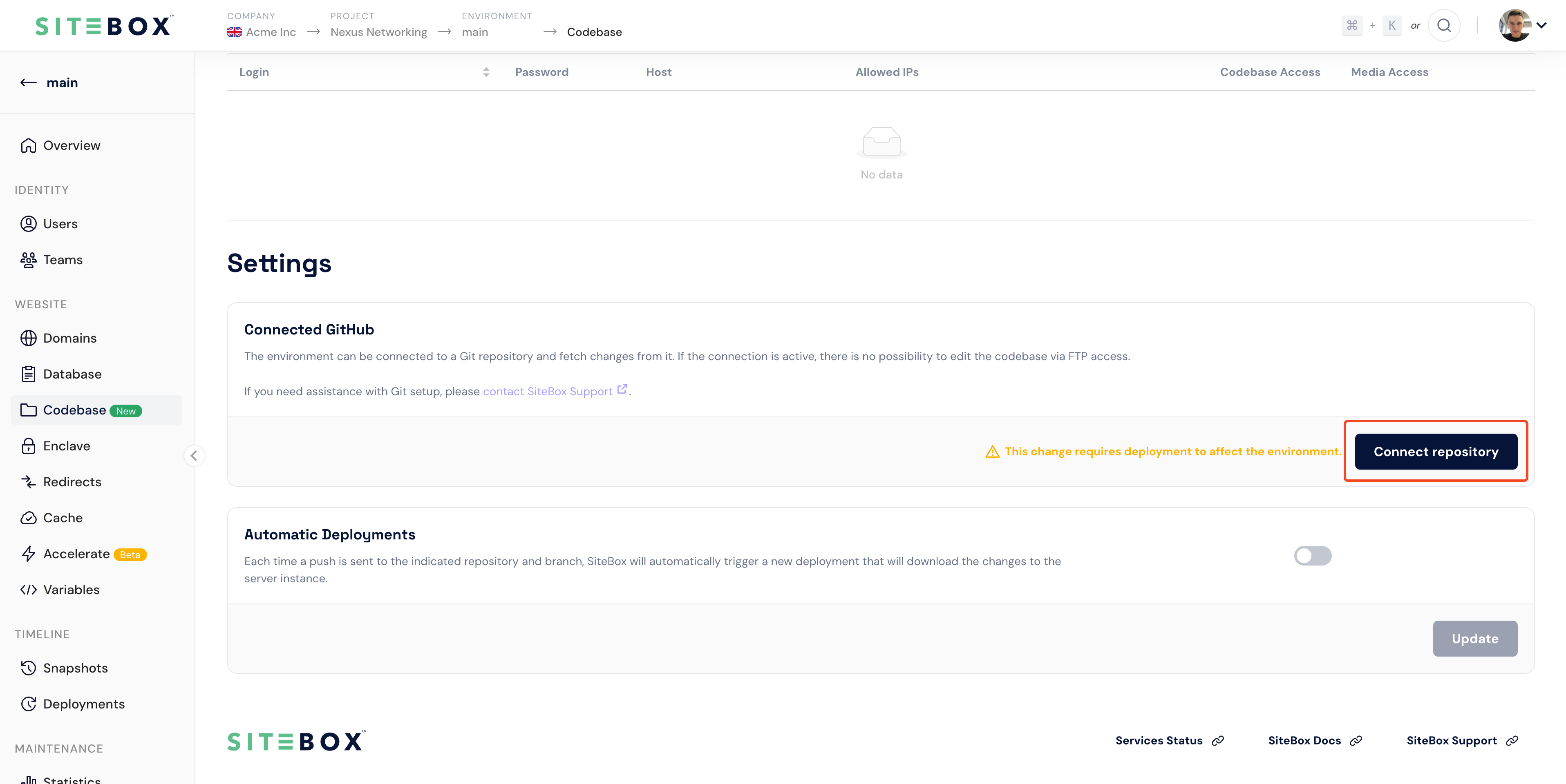 Connect a Git repository