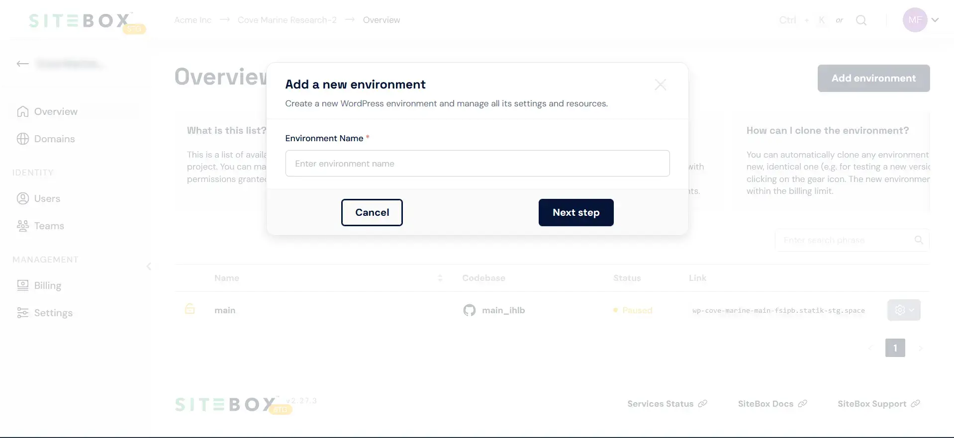 How to create a new environment