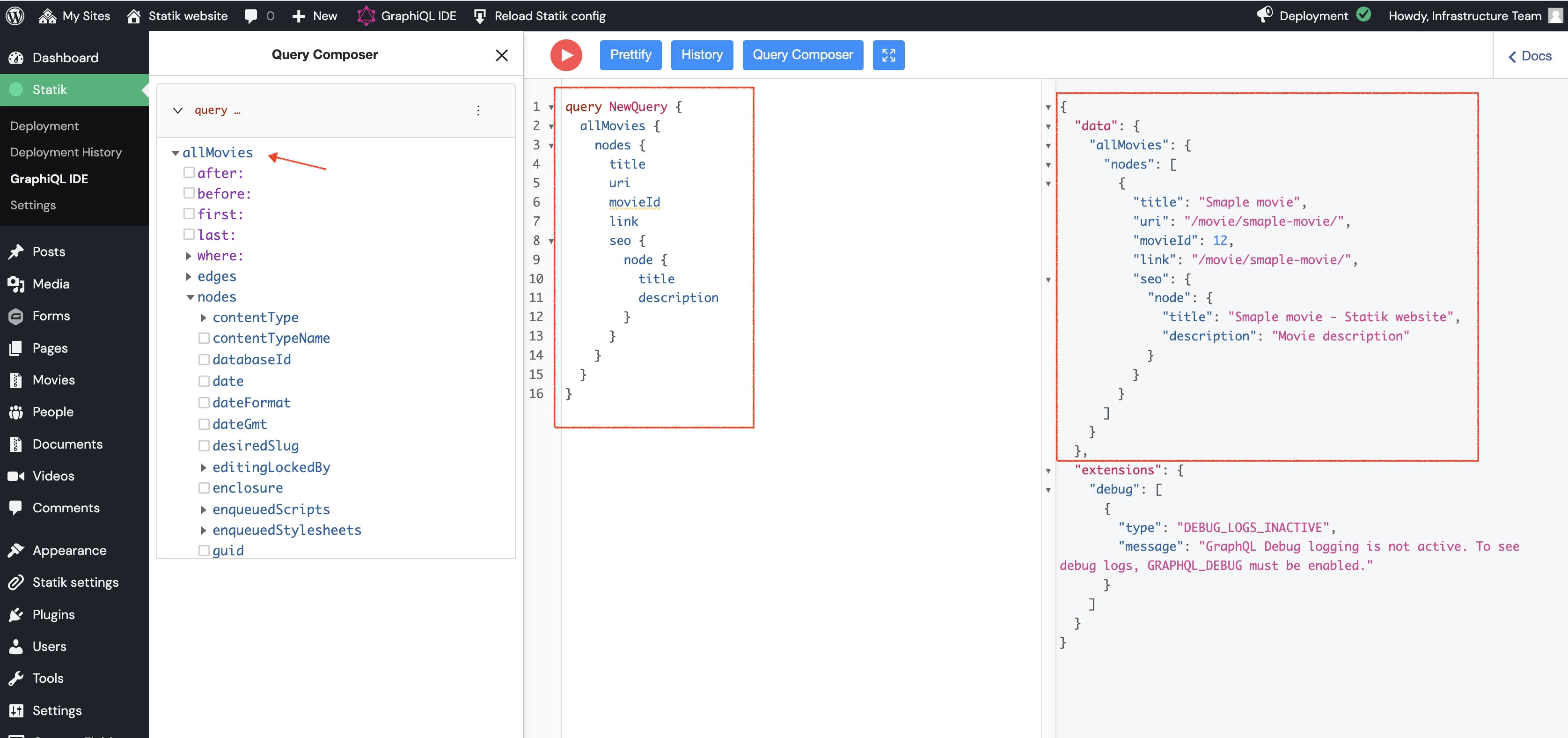 GraphiQL Movies query