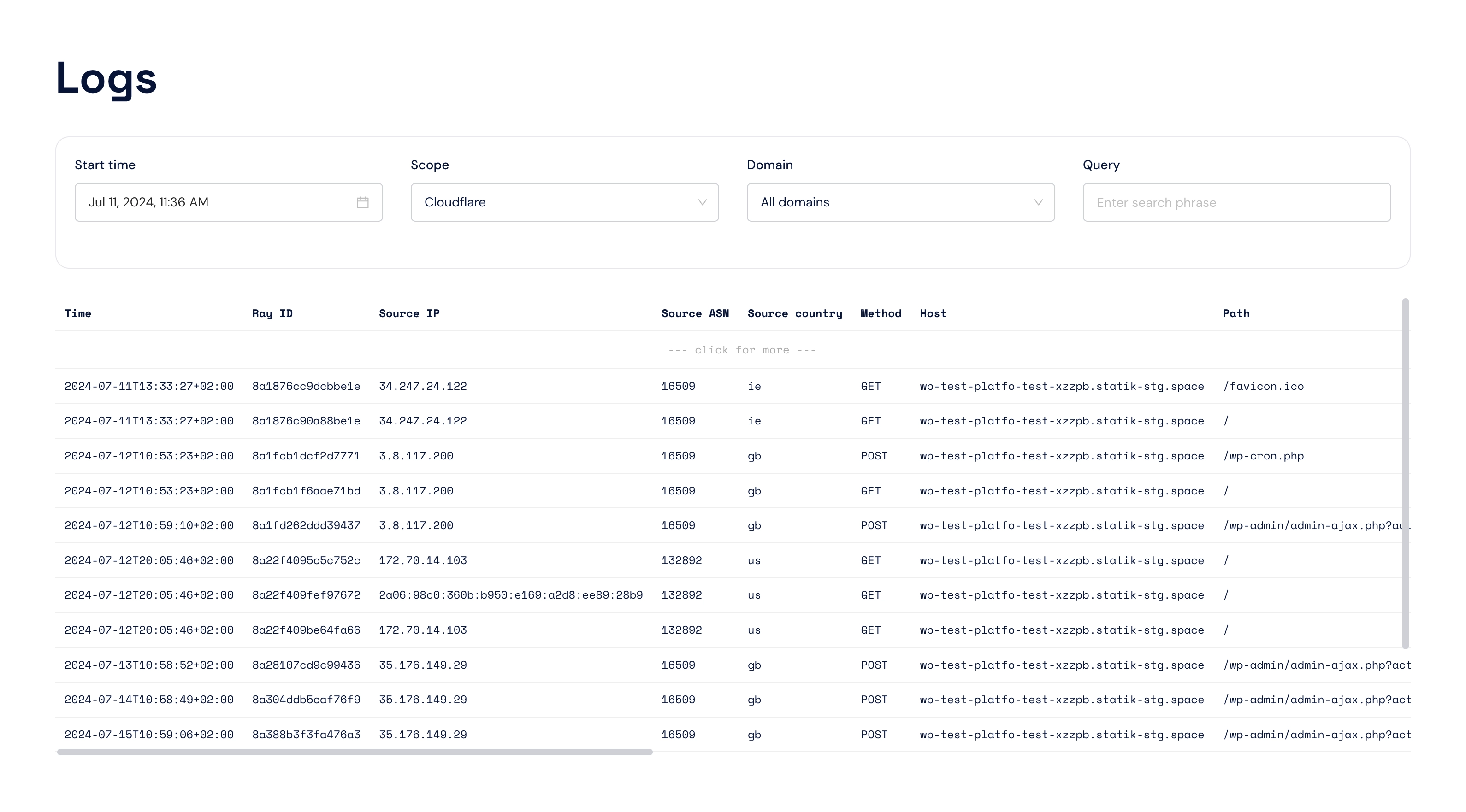 Logs interface