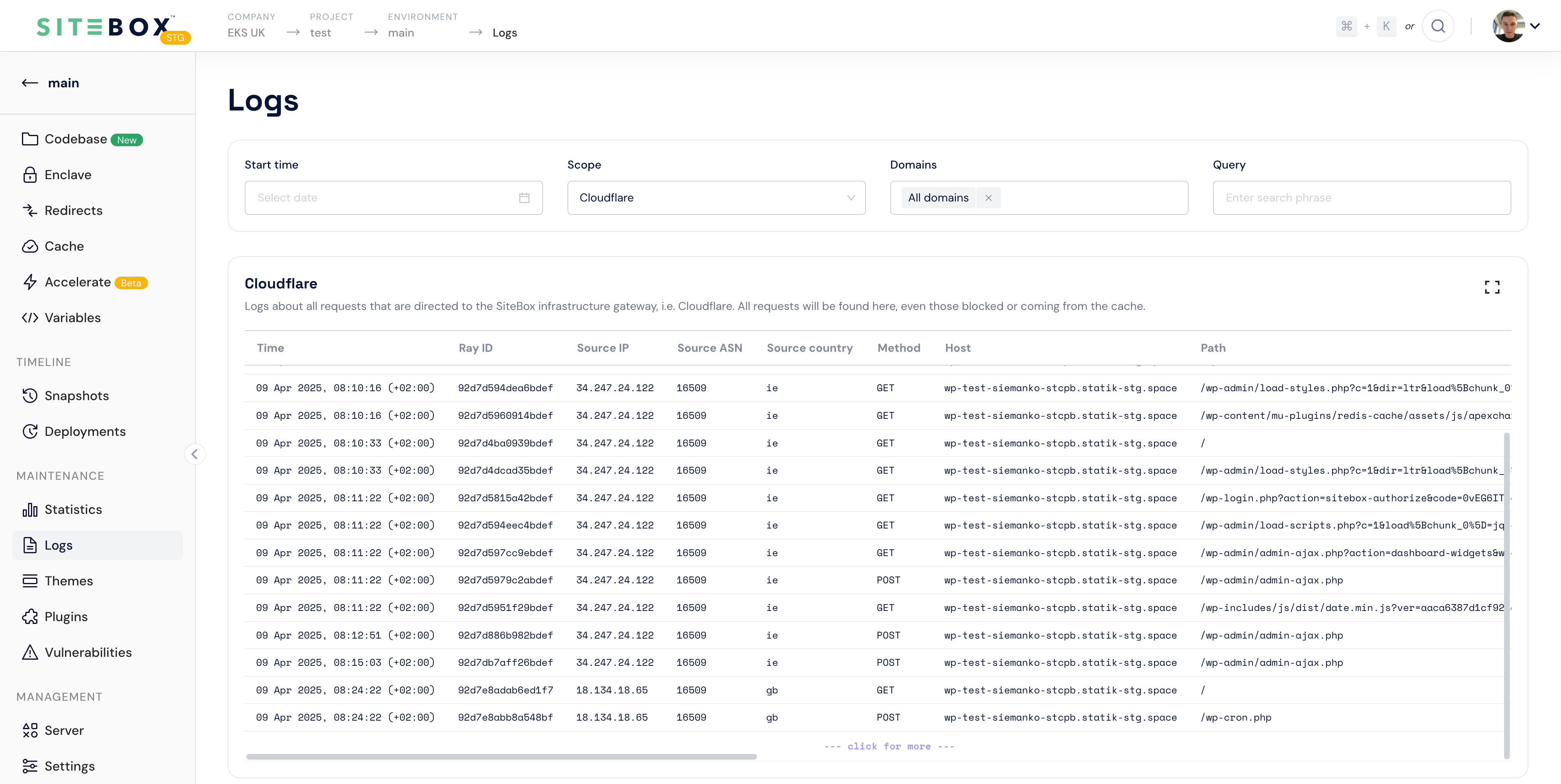 Logs interface