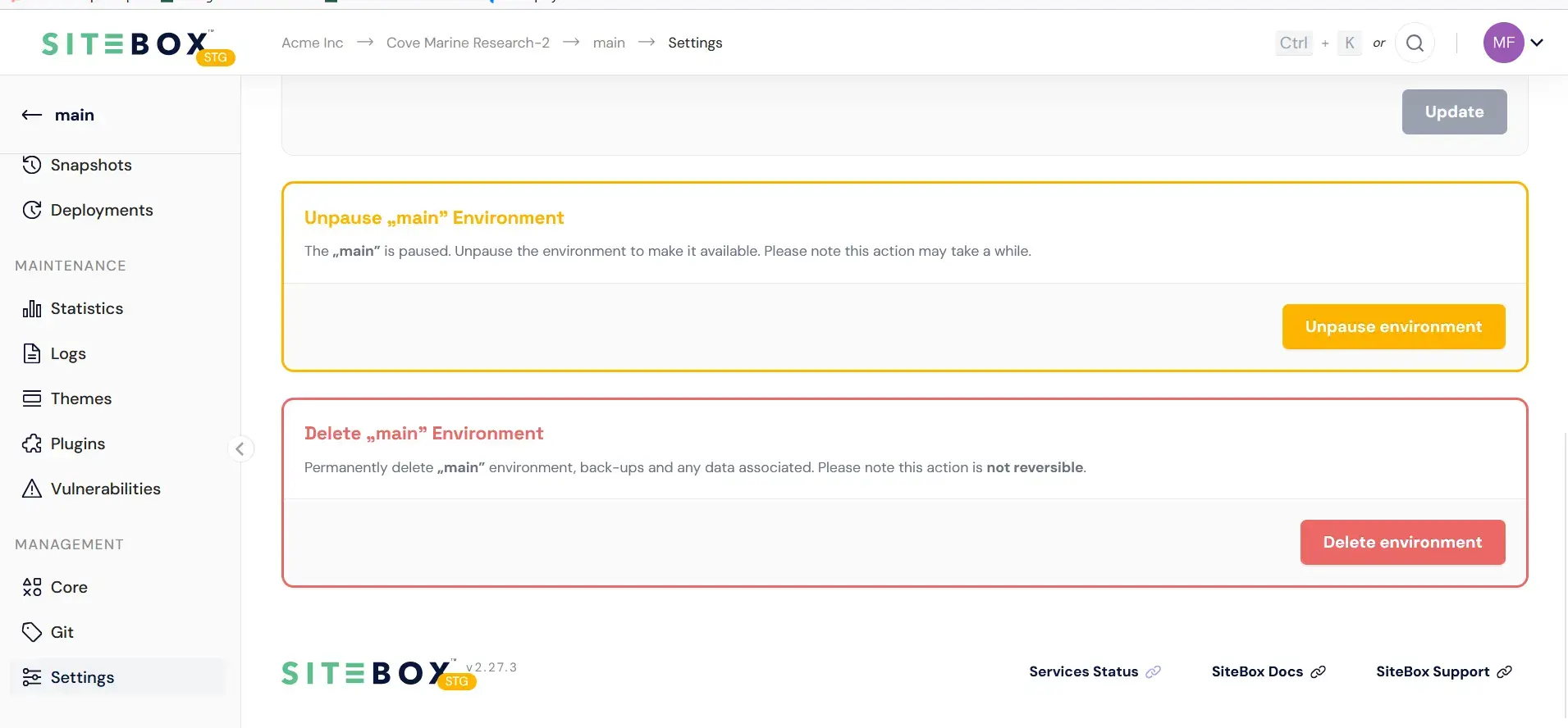 How to remove environment