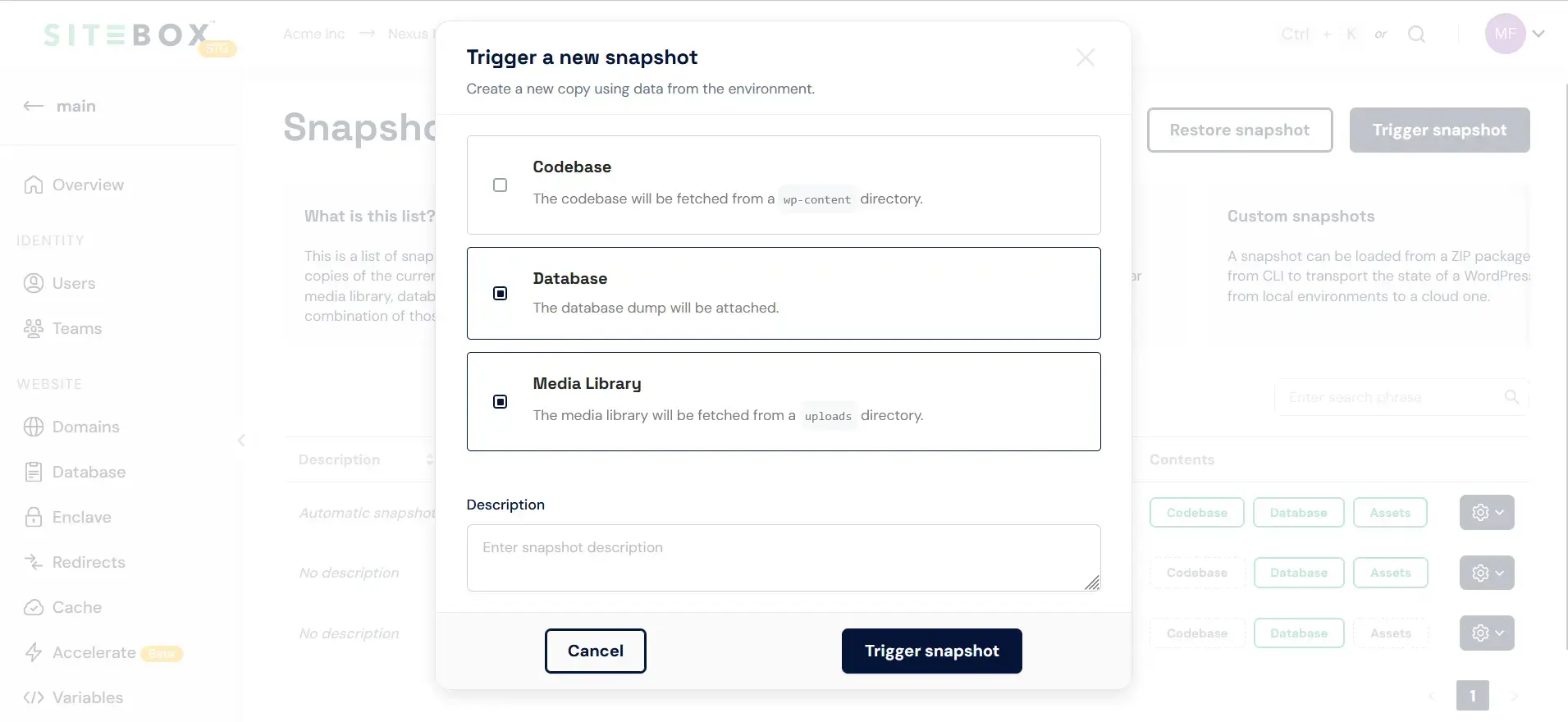 Snapshot components