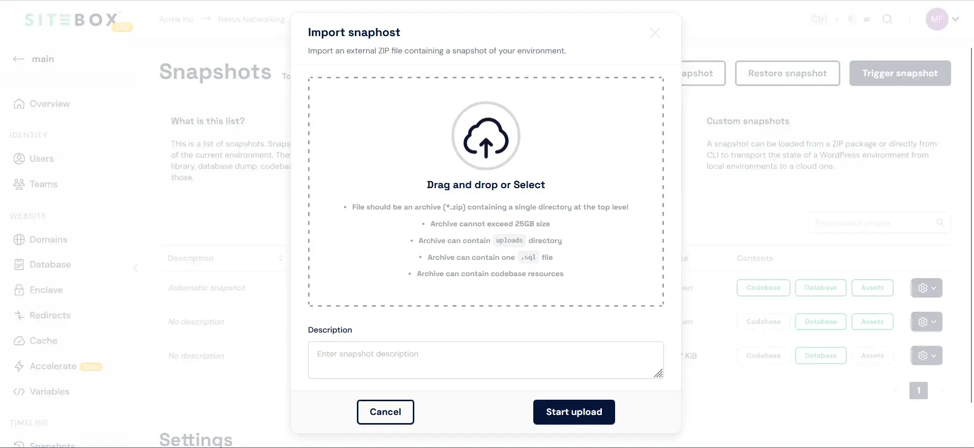 Import a snapshot